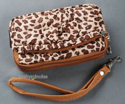   Leopard Print Bow Lady Girl Small Wallet Purse Hand Wrist Coin Bag