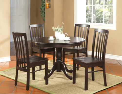 5PC ROUND KITCHEN DINETTE SET TABLE AND 4 CHAIRS WALNUT  