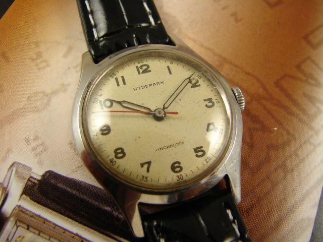   RADIUM DIAL MENS 1940s VINTAGE STEEL HYDE PARK MILITARY WATCH  