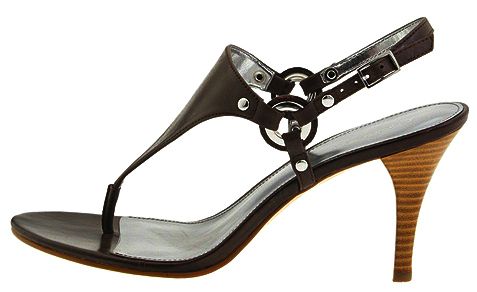 CALVIN KLEIN MACIE BURNISHED BLACK STACKED HEEL THONGS SANDALS SHOES 9 