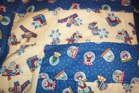 NEW WARM FLANNEL BLUE & CREAM SNOWMAN QUILT  