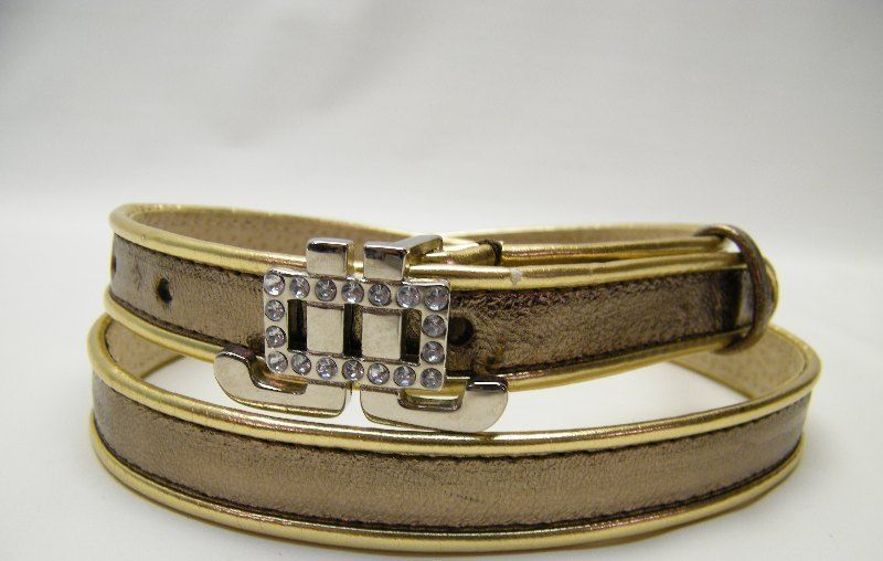 WOMEN JLO J LO LOGO RHINESTONE GOLD THIN BELT SZ MEDIUM  