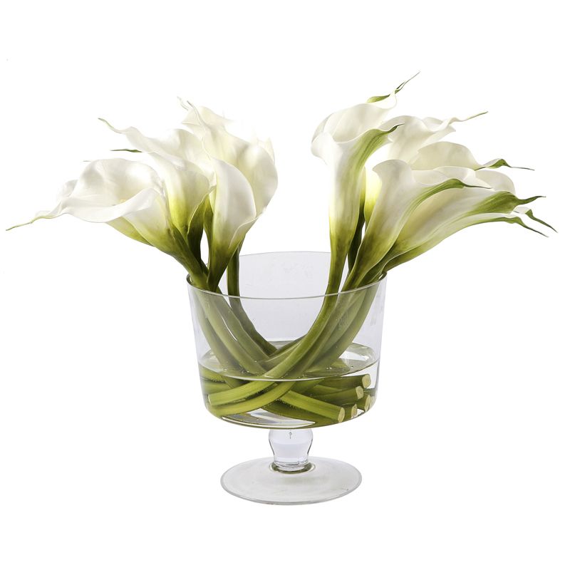 Calla Lilies Glass Bowl 14 White Silk Flowers Decor  