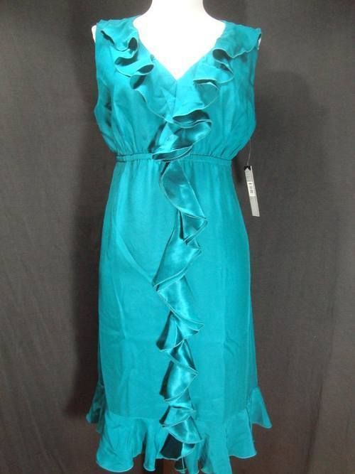 Tahari Levine Silk Teal Flutter dress NWT Sz 6  