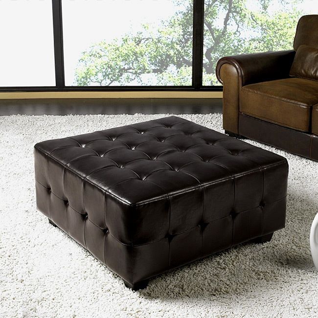 Modern Contemporary Square Bonded Leather Ottoman Decor  