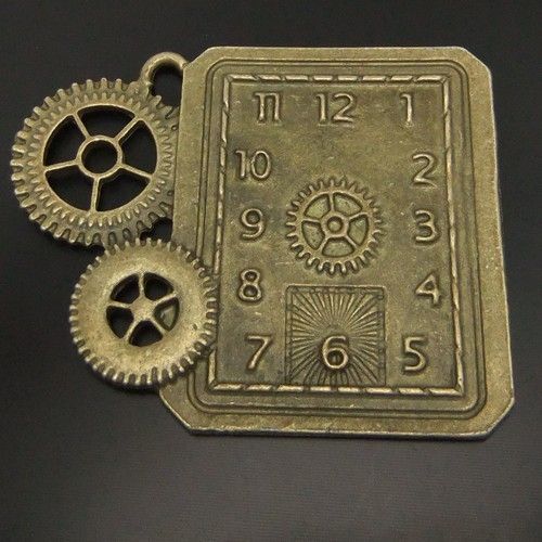 Atq bronze mechanical clock pendants charms 5pcs 03951  