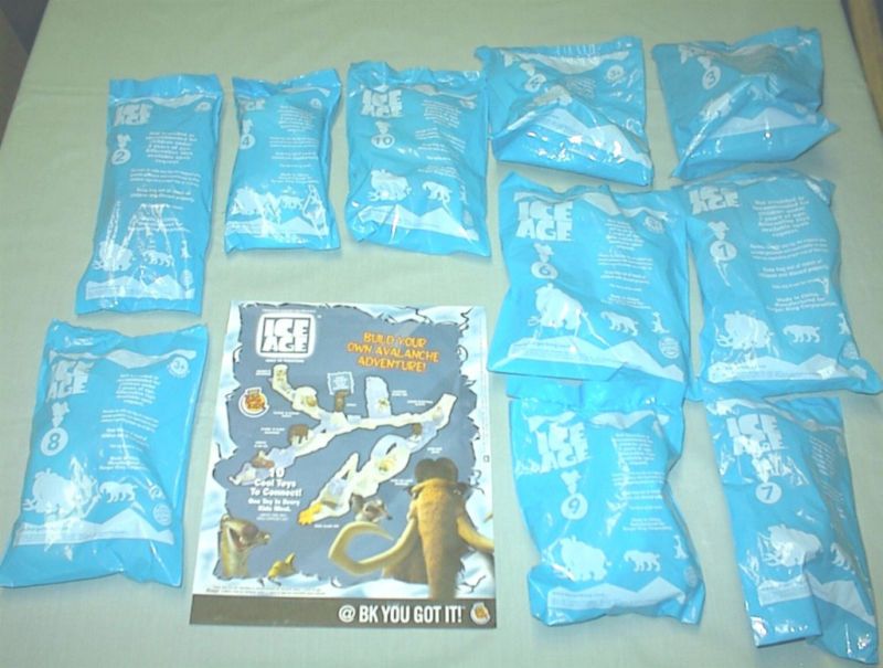 Burger King 2002 Ice Age Avalanche Set of 10 MIP  