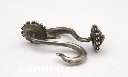 Amazing old silver hook earrings Meo Hmong tribes from Golden Triangle 