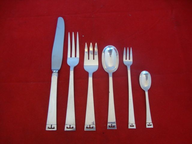 CHINESE KEY BY ALLAN ADLER STERLING SILVER FLATWARE SET SERVICE 12 