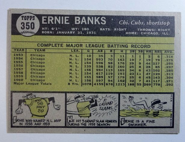 1961 TOPPS BASEBALL #350 ERNIE BANKS EM+  