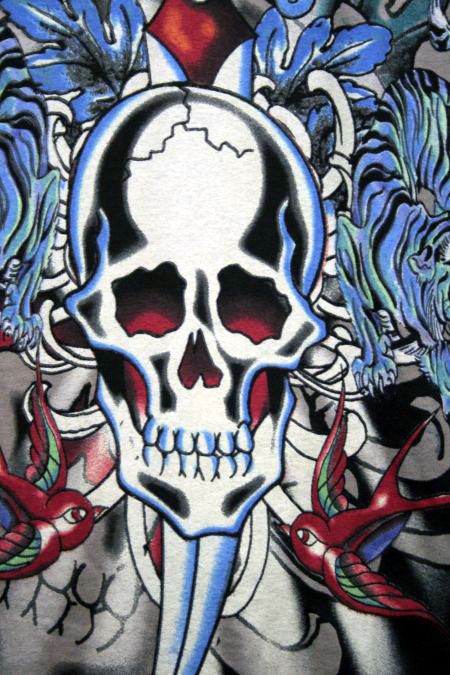 Ed Hardy Skull Dagger Blue Tiger T shirt Black NEW  