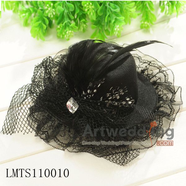 Mesh Edge Feathers Crystal Wedding Church Hat Hair Pin  