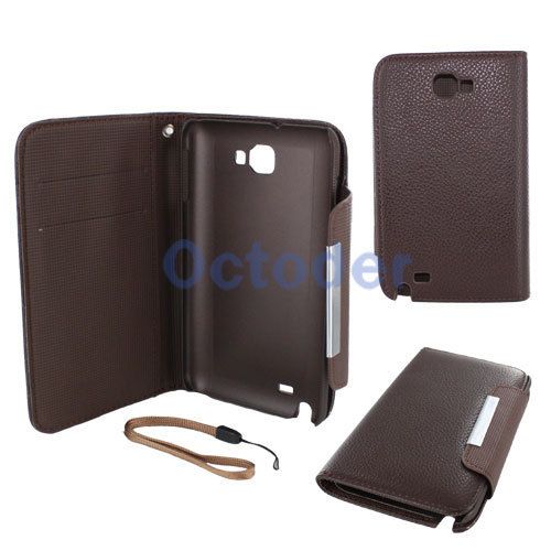   Leather Wallet Case Cover For Samsung Galaxy Note GT N7000 i9220 Brown