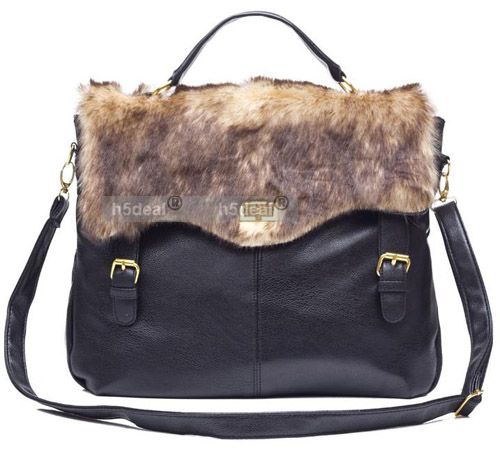 New Women Lady Fashion Faux Leather Handbag Hobo Fur Shoulder Bag 