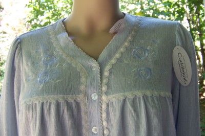 MISS ELAINE S BLUE CUDDLEKNIT LACE/EMBROD NIGHTGOWN S NWT $48  