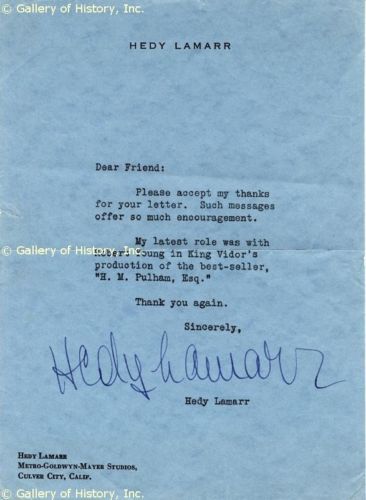 HEDY LAMARR   TYPED LETTER SIGNED  