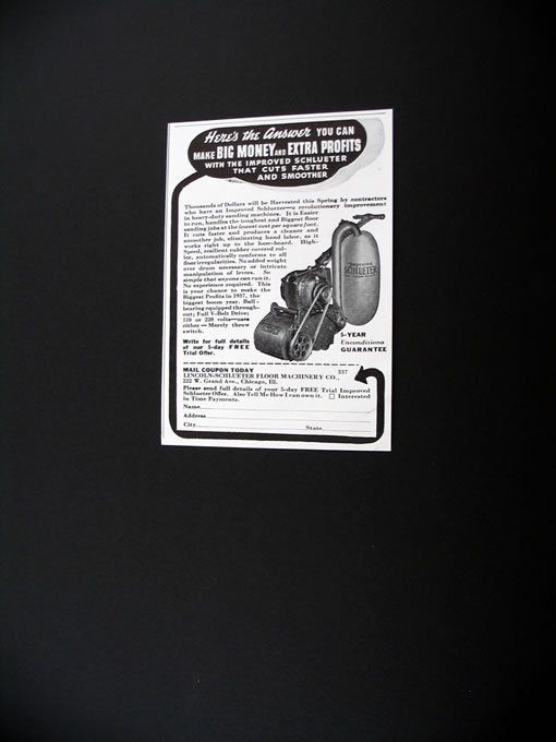 Schlueter Floor Sanding Machine 1937 print Ad  