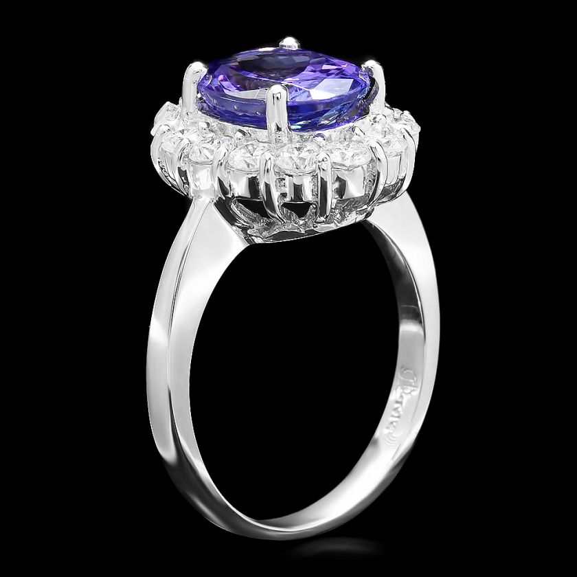 9000 CERTIFIED 14K WHITE GOLD 3CT TANZANITE 1.00CT DIAMOND RING 