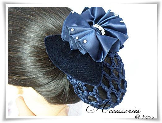 New Velvet Blue Bow Barrette Snood Hair Net Hair Band 1  