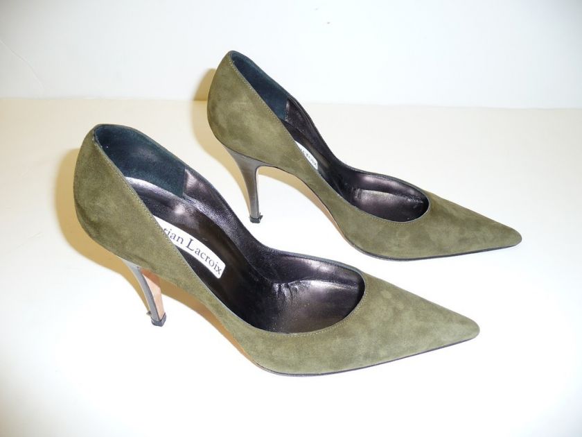 Christian Lacroix Green Suede Heels Sz. 8   Gorgeous  