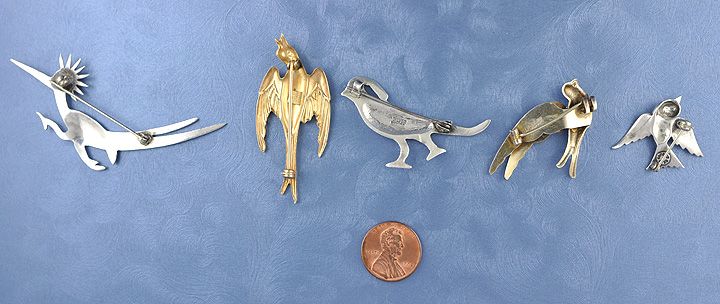 Sterling Silver Bird Pins Blue Enamel Bernard Meldahl  