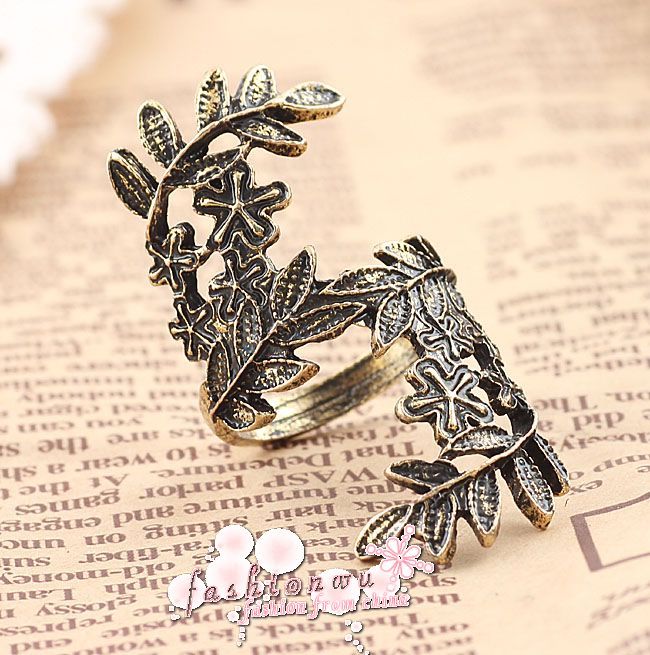   Plated Fashion Pretty Copper colour Retro Long Leaf Flower Ring  