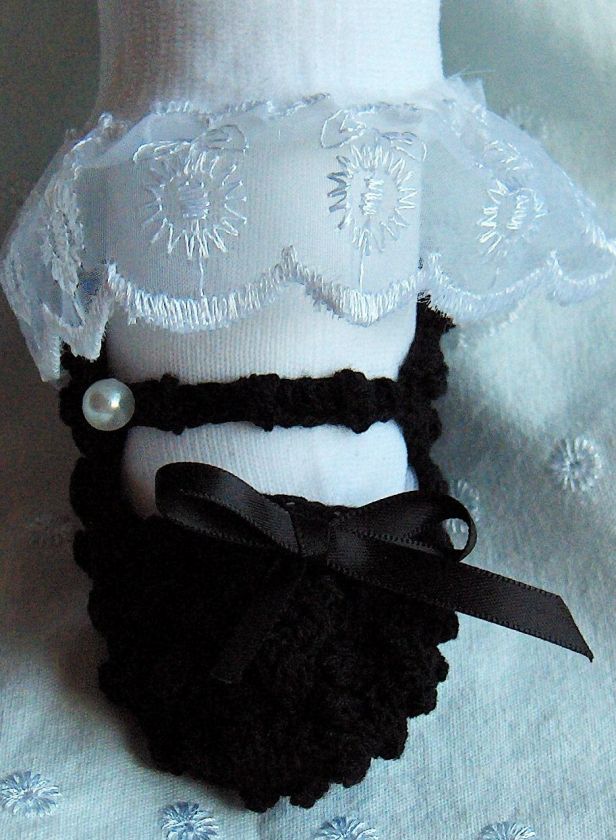 Black Mary Jane Crochet Baby Booties Reborn Doll Shoes  