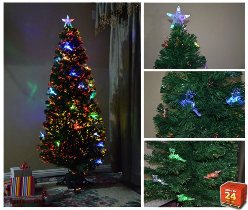    Lit Christmas Tree with Star and Deers Fiber Optic WH 7001 5  