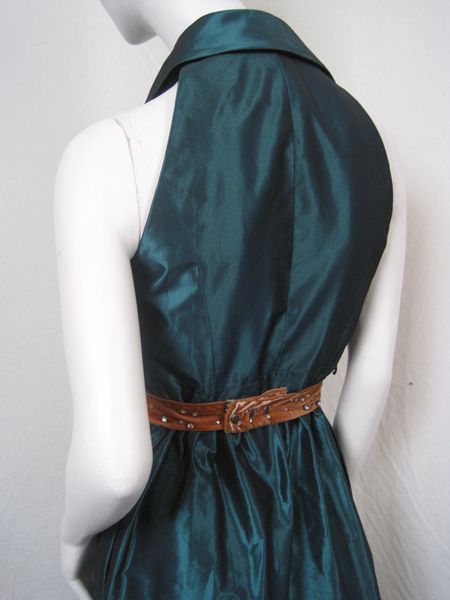 395 Carmen Marc Valvo Dress Taffetta Collar 10 M Green #0007K5  