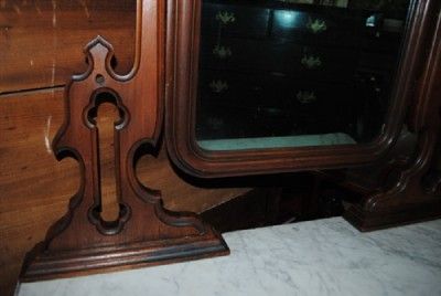 Antique Victorian Burl Walnut Marble Top Dresser Chest Circa 1860s 