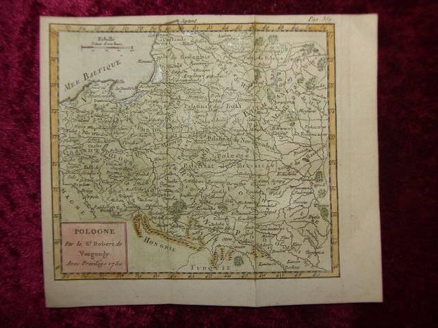 LITHUANIA POLAND EUROPE CURLAND COL COPPER ENGRAVING MAP VAUGONDY 1750 