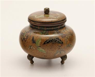 Fine Quality 19th C Japanese Cloisonne Miniature Footed Pot w Lid 