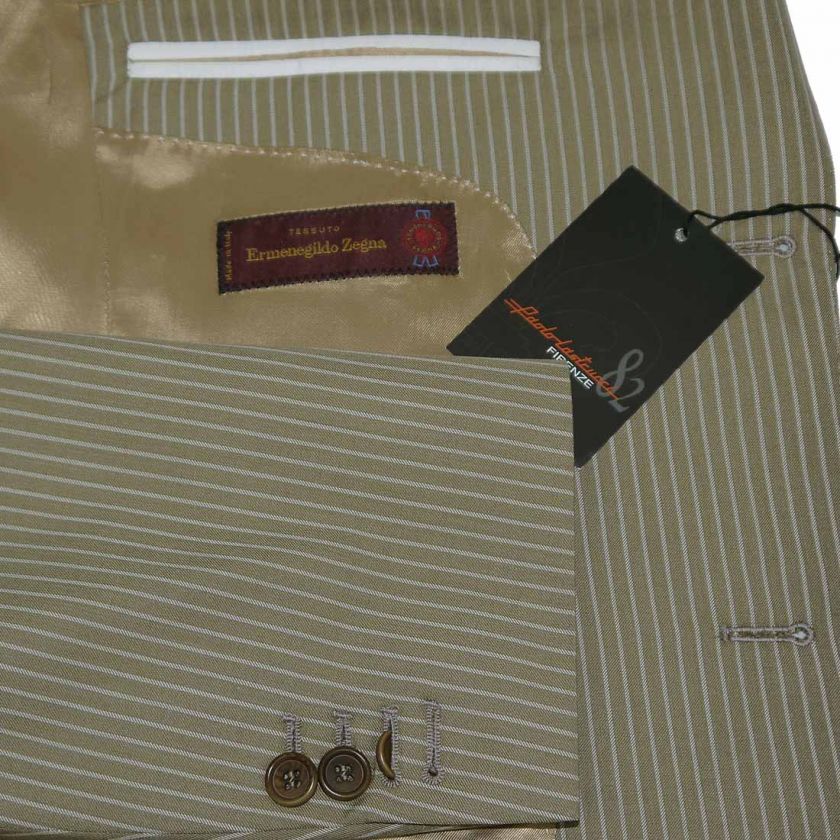 NWT $1995 ERMENEGILDO ZEGNA CLOTH LIGHT BROWN TAN PINSTRIPE ITALIAN 