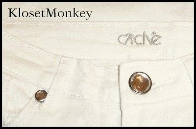 CACHE SEXY WHITE DENIM ROLLED SKINNY ANKLE JEANS CAPRI DESTRUCTED 