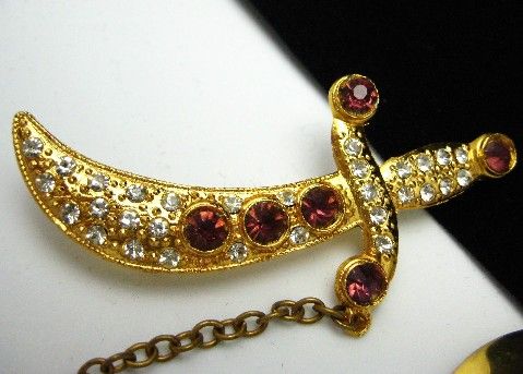 Vtg Sultan & Sword Chatelaine Double Brooch Face Pin  