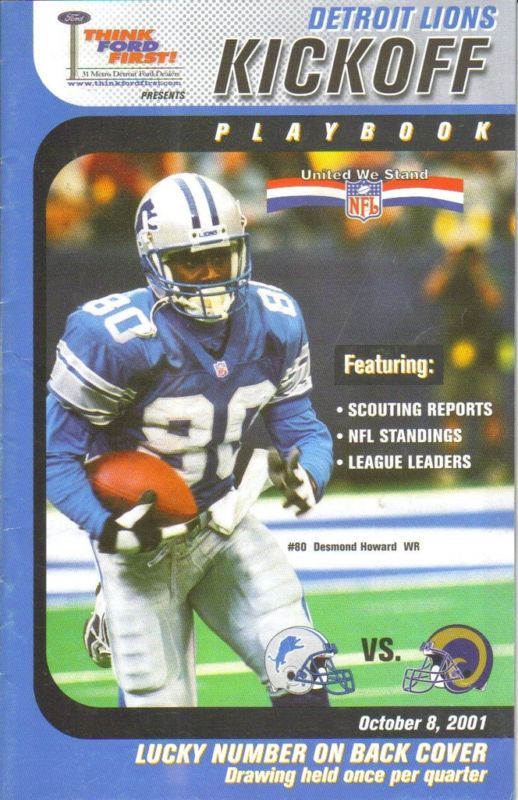 Oct. 8, 2001 Lions vs Rams Kickoff Program    Howard  