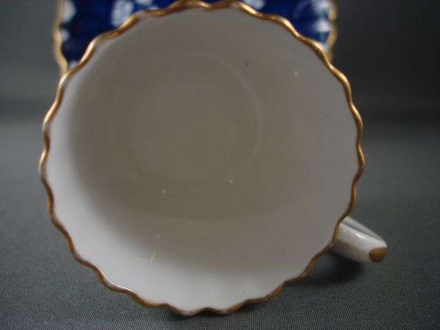 Antique Coalport Colbalt blue Prunus Cracked Ice fluted coffee can c 