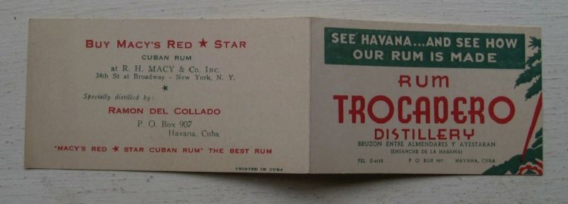 Trocadero Rum Distillery Adver. Card Havana Cuba   