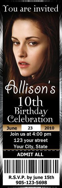 TWILIGHT NEW MOON BIRTHDAY INVITATIONS 4x6 or TICKET  