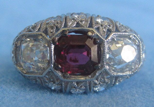 Fine Art Deco Platinum Diamond & Ruby Ring  