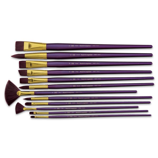 ROYAL FIRM BURGUNDY TAKLON BRUSH SET 12pc LONG HANDLES  