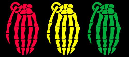 7in Grenade Gloves Skull Hand RASTA PACK Decal/Sticker  