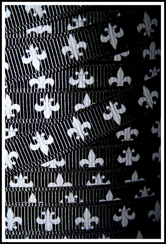 FDL FLEUR DE LIS BLACK SILVER GROSGRAIN RIBBON 5YD  