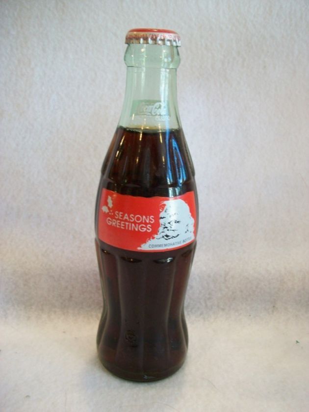 1991 Seasons Greetings Santa Coke Bottle Coca Cola  