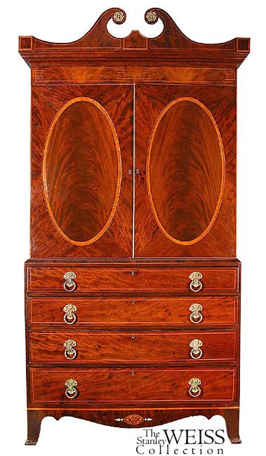 SWC Monumental Inlaid Hepplewhite Linen Press, c.1810  