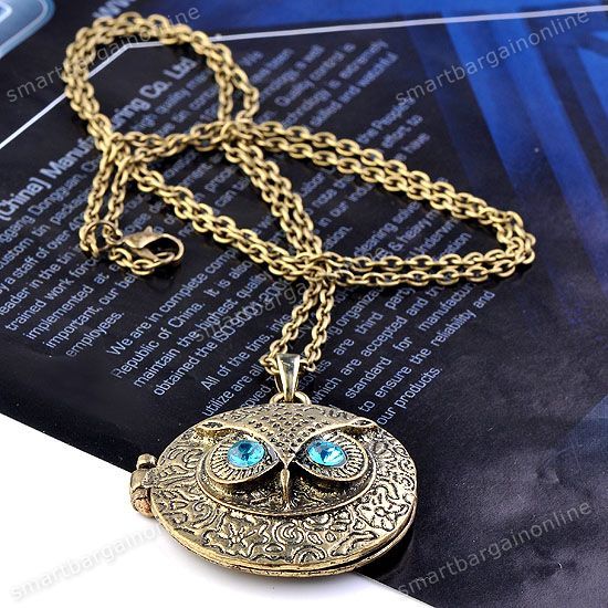 Vintage Ancient Bronze Round Lockets OWL Pendant Chain Necklace Retro 