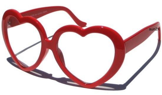 CLEAR LENS HEART SHAPED CUTE NERDY LOLITA GLASSES RED  