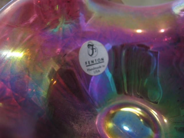 Beautiful Opalescent purple FENTON basket with tag and sticker  