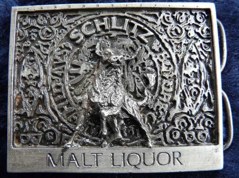 Vintage Schlitz Malt Liquor Bull Alcohol Belt Buckle  