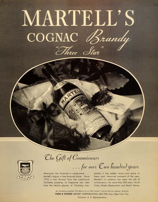 1934 Ad Martells Cognac Brandy Three Star Park Tilford   ORIGINAL 